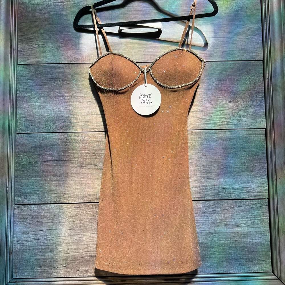 NWT Princess Polly Sparkly Brown Mini Dress